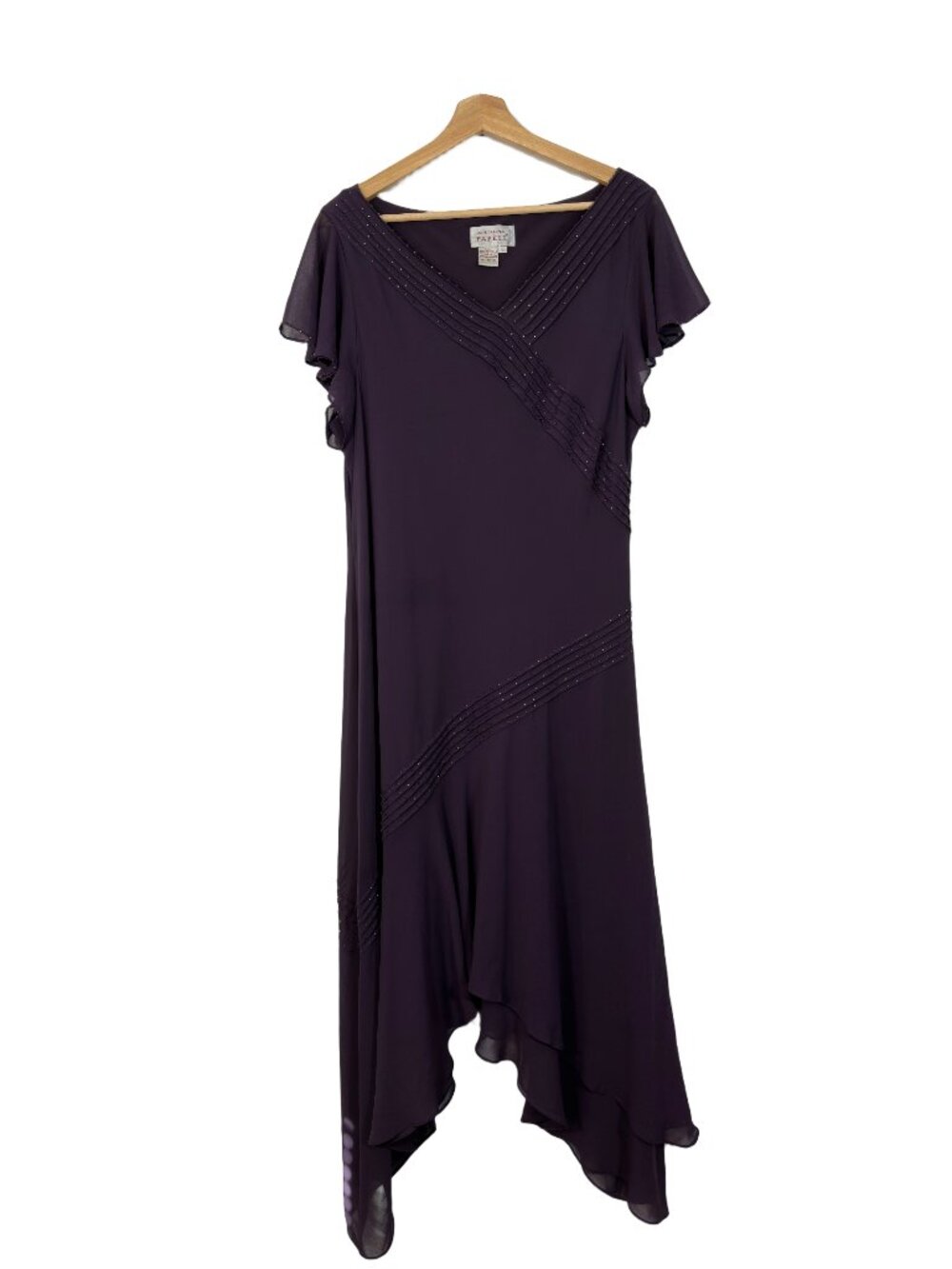 Adrianna Papell Beaded Chiffon Dress Size 16 VTG Evening Formal Cocktail Wedding